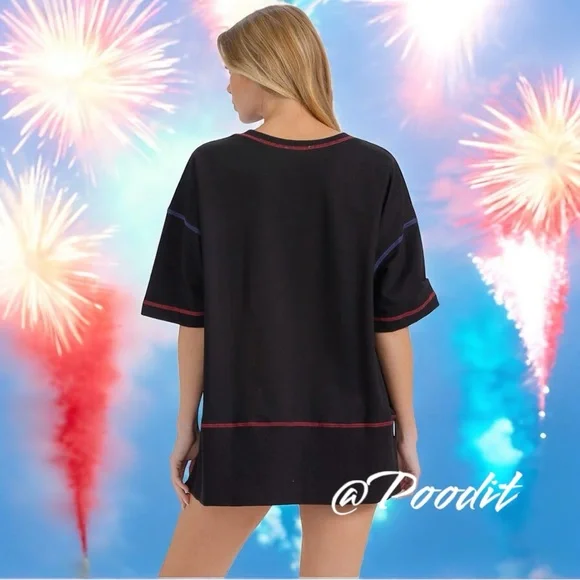 FANTASTIC FAWN sequin liberty patriotic oversized tee S M L - Picture 4 of 8